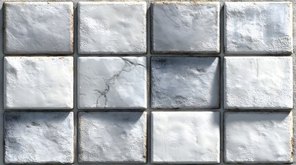 Poster - Pattern of square, light gray tiles with textured surfaces.