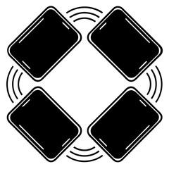 Poster - Abstract black and white graphic design featuring four rounded rectangles connected by curved lines