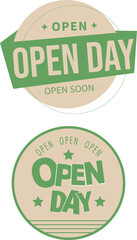 Poster - Open Day Green Color Seal Typography Vector design