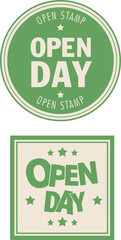 Poster - Open Day Round and Squire Seal Typography Vector design