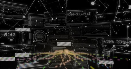 Poster - Hub emitting streams forming network overlays sliding flickering codes fading to restore network