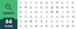 © 66-Icons - Search Line Icon Set. Set of 66 outline icons including magnifying glass, research, web search, data analysis, discovery, investigation, and SEO. Editable stroke. Linear vector illustration.