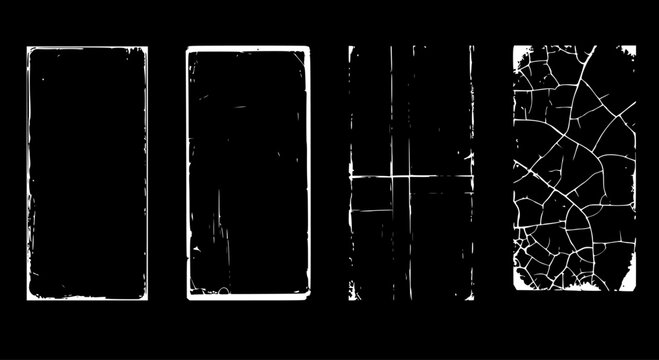 Grunge film frame overlays set. Vector illustration. EPS version.