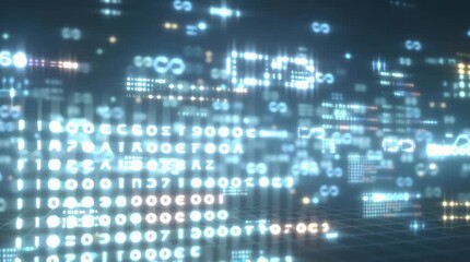 Floating Holograms of Digital Code and Programming Symbols. Abstract technology and cybersecurity for data, artificial intelligence, or software development