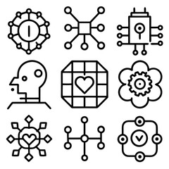 Fototapete - Collection of abstract line art icons representing technology data human thought and emotion in a modern minimalist style