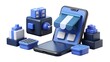 © Md. Ashik - 3d render of a smartphone with an awning and building blocks
