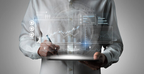 Poster - High-tech data visualization dashboard for analytics and performance tracking, including data visualization, trend, data report, and data chart. Vouch