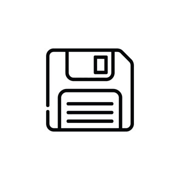 Floppy disk icon in black outline vintage technology data storage
