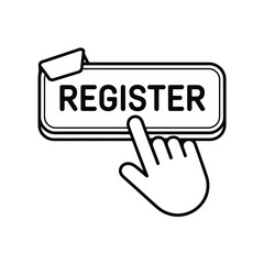 Poster - Register button with hand cursor simple black and white vector icon