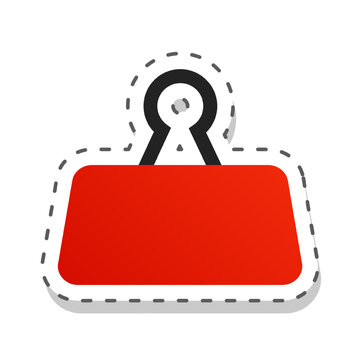 Office binder clip sticker for paper organization and stationery. Vector icon of a red binder clip in label cut out style, used for organizing papers, schoolwork, and office tasks. Isolated in white