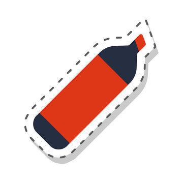 Red highlighter marker pen sticker. School and office supply icon for drawing, writing, and marking text. Flat cartoon vector illustration isolated on white background.
