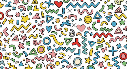 Poster - Colorful abstract geometric shapes and doodles isolated on transparent background