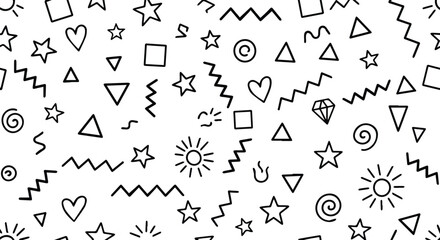 Poster - Hand drawn doodle shapes and patterns isolated on transparent background