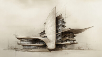 Poster - A sketch of a modern building architectural design