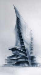 Poster - A sketch of a modern building architectural design