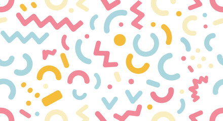 Poster - Colorful abstract memphis style shapes pattern isolated on transparent background