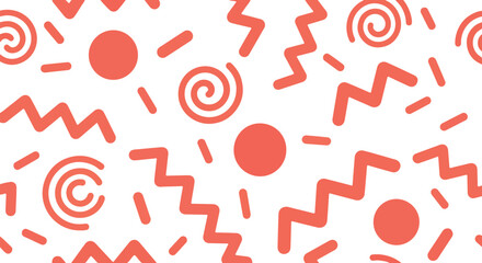 Poster - Retro memphis style geometric pattern with orange shapes isolated on transparent background