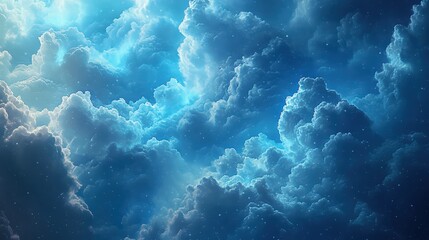 Poster - Azure Hues in Digital Canvas of Cloudy Skies and White Fluffy Clouds