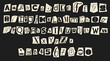 © Alina Pear - Set of monochrome anonymous font. Magazine cutout alphabet. Cuts from newspaper. Letters on pieces of paper in black and white colors. Retro grunge criminal alphabet set. For anonymous message