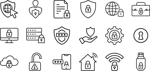 Security Line Icon set. For Mobile and Web. Safety, security, protection thin line icons collection.
