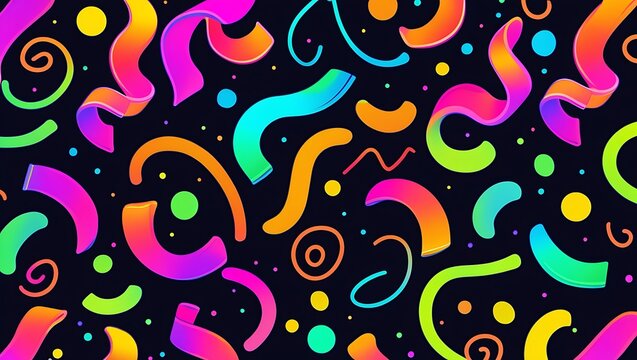 Dynamic Party Celebration Backdrop: Bright Neon-Colored Shapes and Sprinkles for Festive Design