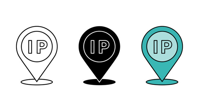 IP Address Location Icons in Black White and Turquoise Colors