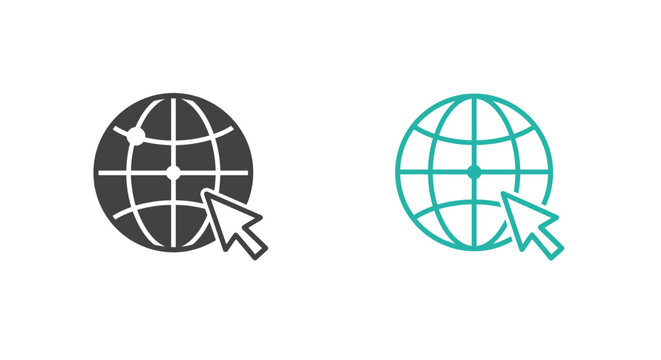 Global Network Icon Set Web Globe with Cursor