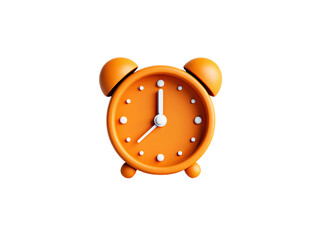Orange cartoon alarm clock illustration showing twelve o clock on transparent background