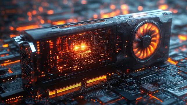 High-tech graphics card on circuit board