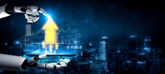 Poster - AI artificial intelligence powers business growth with predictive planning tools, innovation roadmaps, and smart virtual assistants to guide success by 2025. Vouch