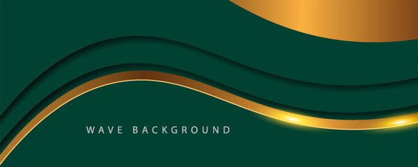 Wall Mural - dark green digital art waves with gold light in the middle, design background for element design. ve