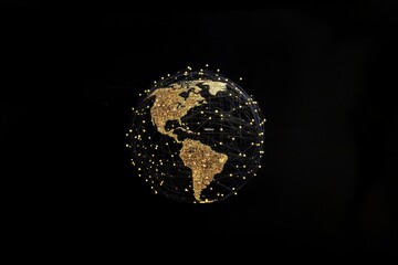 Poster - Network of global connections represented by a globe on a dark background, network of connections with globe on black background