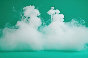 Poster - White smoke swirls elegantly against a blue green screen backdrop, creating a mystical atmosphere, White smoke on a blue green screen background is used as a transition effect in the video