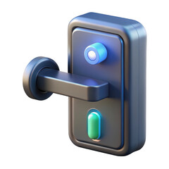 Poster - Modern smart door lock with blue and green indicator lights isolated on transparent background