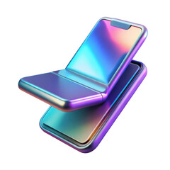 Poster - Futuristic holographic flip phone with iridescent sheen isolated on transparent background