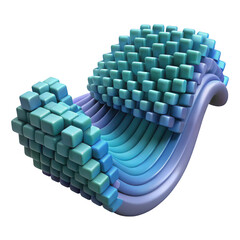 Poster - Abstract 3d render of flowing cubes and smooth waves isolated on transparent background