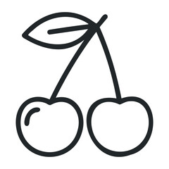 Poster - Minimalist black and white cherry icon outline with leaf. Vector illustration