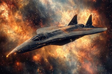 Wall Mural - exploration of a futuristic spacecraft traveling through a vibrant deep space nebula, abel flight th