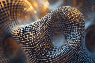 Poster - Complex wireframe surface showcasing intricate three-dimensional design with rich textures, Moving dense wireframe surface  ready of three dimensional form