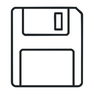 Retro floppy disk icon with minimalist design outlines. Vector illustration