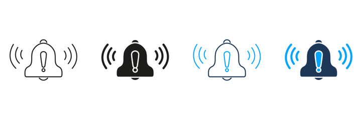 Fototapete - Alarm Bell With Exclamation Mark Line And Solid Icon Set. Notification Alert, Warning Signal, And Urgent Reminder Silhouette Symbol Collection. Emergency And Attention. Isolated Vector Illustration