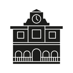 Poster - School Building With Clock Solid Icon. Educational Institution And Time Management Silhouette Symbol. Learning Environment Representation. Isolated Vector Illustration