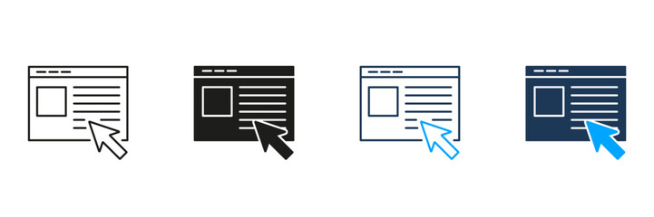 Fototapete - Webpage Cursor Interaction Line And Solid Icon Set. User Interface Navigation And Click Action Symbol Collection. Website Browsing And Online Interaction. Isolated Vector Illustration