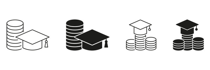 Aufkleber - Graduation Cap With Coins Line And Solid Icon Set. Education Funding, Scholarship, And Financial Aid Symbol Collection. Academic Investment And Tuition Savings. Isolated Vector Illustration