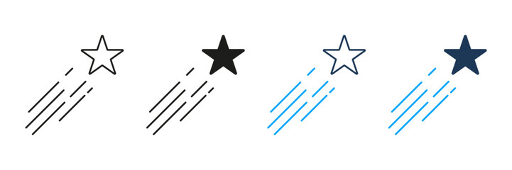 Aufkleber - Shooting Star Line And Solid Icon Set. Celestial Motion, Success, And Aspiration Symbol Collection. Cosmic Journey And Achievement Representation. Isolated Vector Illustration