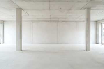 Aufkleber - Empty concrete interior with supportive columns and natural light, showcasing minimalism and architectural space in a bright, unfinished setting.