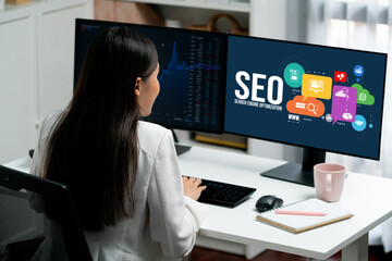 Poster - SEO search engine optimization for brisk e-commerce and online retail business showing on computer screen