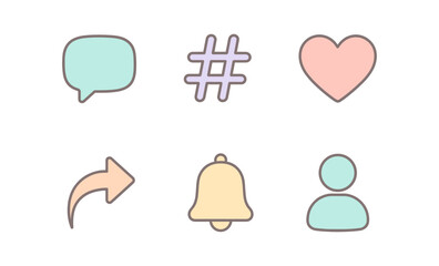 Aufkleber - Pastel social media icons set with communication symbols and user interface elements