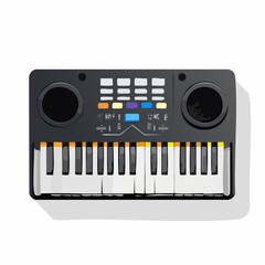 Poster - Detailed Illustration of a White Electronic Keyboard with Black Speakers