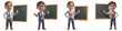 © Ikz Digital Artworks - A set of four cartoon characters of a teacher with a blackboard in different poses isolated on transparent background